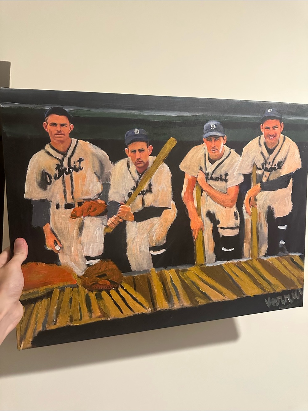 Tommy bridges Charlie gehringer Hank greenberg gee walker painting 24x18 Detroit